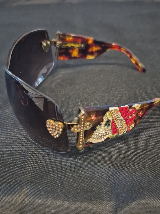 Ed Hardy Accessories - Ed Hardy Zeke Embellished Tortoiseshell Shield Sunglasses